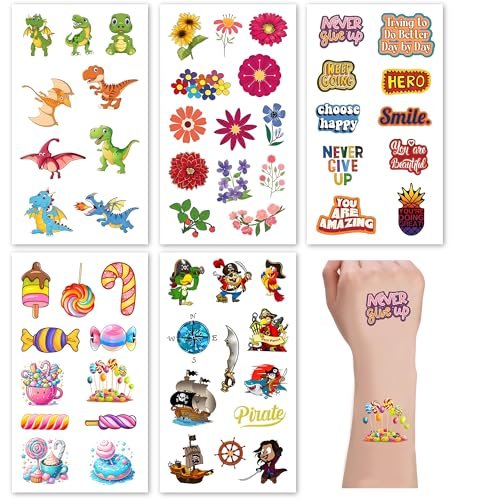 Sun Awesome 20 Sheets Cute Temporary Tattoos for Kids - Fun Pattern Stickers for Children, Toddlers, Boys & Girls - görsel 6