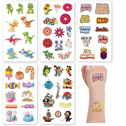 Sun Awesome 20 Sheets Cute Temporary Tattoos for Kids - Fun Pattern Stickers for Children, Toddlers, Boys & Girls
