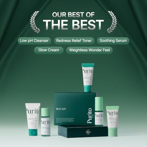 PURITO SEOUL Best Kit - K-Beauty Skincare Routine with Panthenol Cleanser & Cream, Unscented Centella Serum & Toner, Gift Set for All Skin Types, 3.52 fl. oz. Avelisse