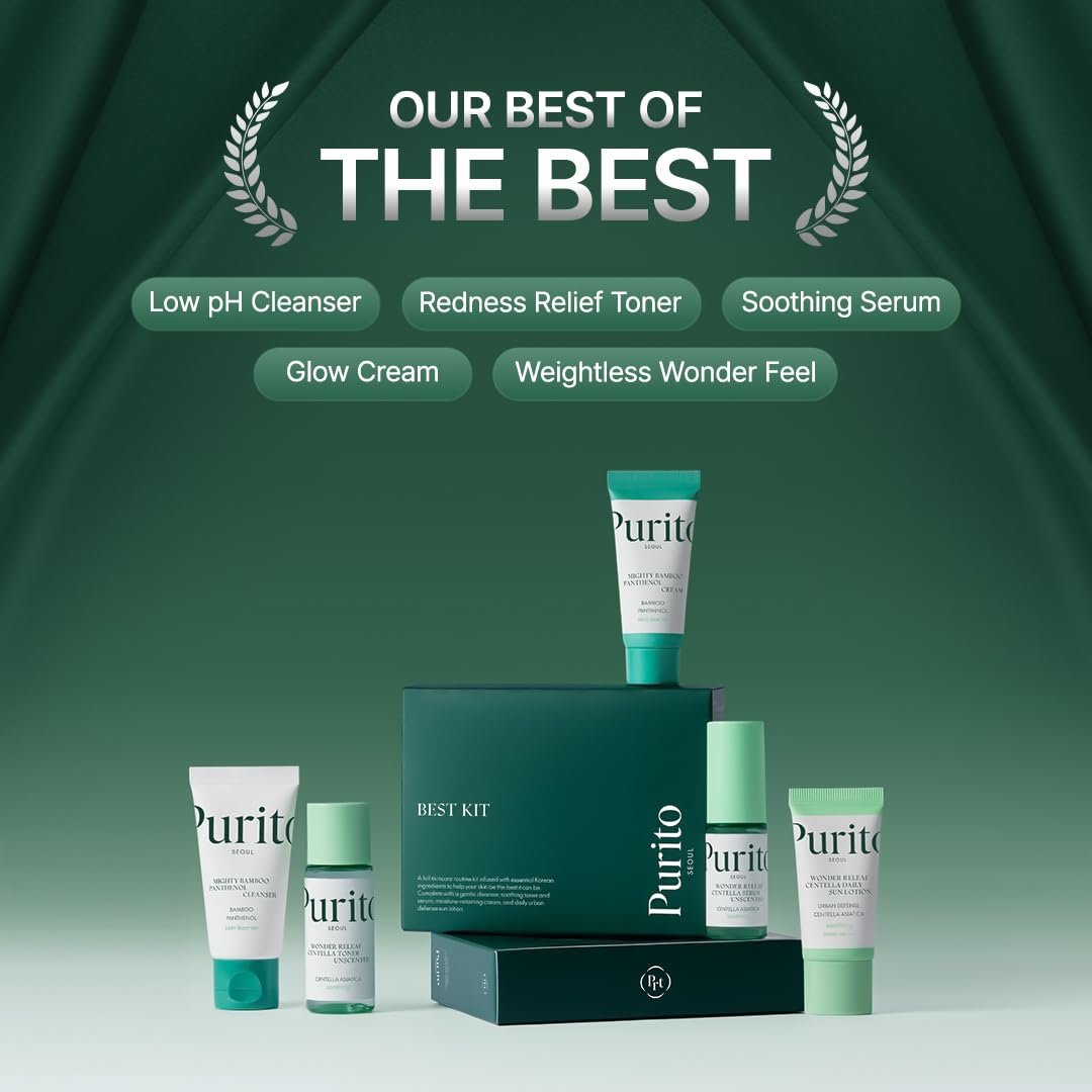 PURITO SEOUL Best Kit - K-Beauty Skincare Routine with Panthenol Cleanser & Cream, Unscented Centella Serum & Toner, Gift Set for All Skin Types, 3.52 fl. oz. Avelisse