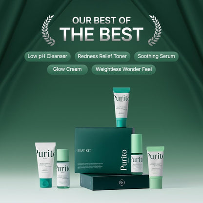 PURITO SEOUL Best Kit - K-Beauty Skincare Routine with Panthenol Cleanser & Cream, Unscented Centella Serum & Toner, Gift Set for All Skin Types, 3.52 fl. oz. Avelisse