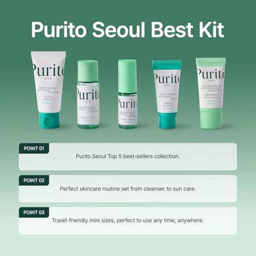 PURITO SEOUL Best Kit - K-Beauty Skincare Routine with Panthenol Cleanser & Cream, Unscented Centella Serum & Toner, Gift Set for All Skin Types, 3.52 fl. oz. Avelisse