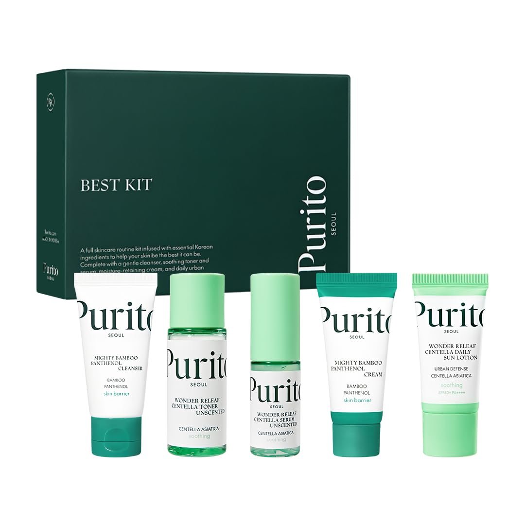 PURITO SEOUL Best Kit - K-Beauty Skincare Routine with Panthenol Cleanser & Cream, Unscented Centella Serum & Toner, Gift Set for All Skin Types, 3.52 fl. oz. Avelisse