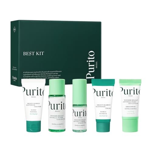 PURITO SEOUL Best Kit - K-Beauty Skincare Routine with Panthenol Cleanser & Cream, Unscented Centella Serum & Toner, Gift Set for All Skin Types, 3.52 fl. oz. Avelisse