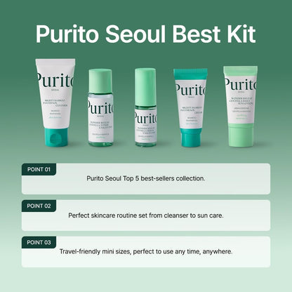 PURITO SEOUL Best Kit - K-Beauty Skincare Routine with Panthenol Cleanser & Cream, Unscented Centella Serum & Toner, Gift Set for All Skin Types, 3.52 fl. oz. Avelisse