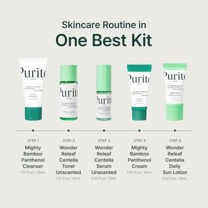 PURITO SEOUL Best Kit - K-Beauty Skincare Routine with Panthenol Cleanser & Cream, Unscented Centella Serum & Toner, Gift Set for All Skin Types, 3.52 fl. oz. Avelisse