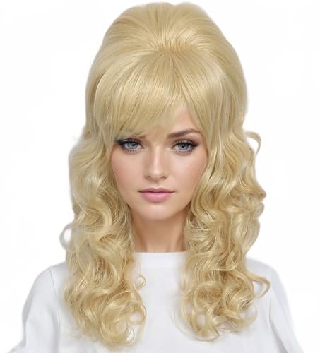 Linfairy Long Wavy Blonde Mixed Wig – Big Bouffant Beehive for 50s & 80s Costume Avelisse