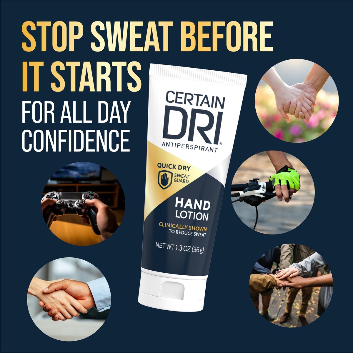 Certain Dri Antiperspirant Hand Lotion – 24-Hour Sweat Protection for Excessive Sweating & Palmar Hyperhidrosis, Fast-Drying, Non-Greasy, Fragrance-Free, Dermatologist-Tested, 1.3 oz - görsel 3