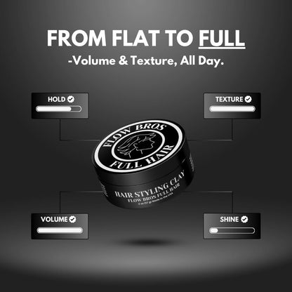 Flow Bros Men's Hair Clay - Strong Hold, Nourishing Formula, Low Shine - Adds Volume and Texture - 2oz Avelisse