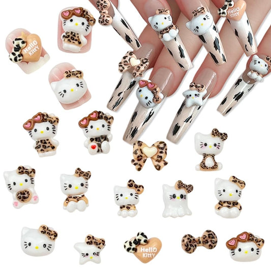 Cute 3D Leopard Print Cat Nail Charms - 60Pcs Kawaii Nail Art Rhinestones for Acrylic Nails & DIY Crafts