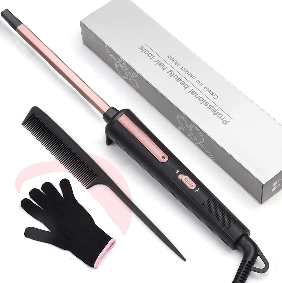 UNOBEY Thin Curling Iron 3/8 Inch - Small Curling Wand for Tight Curls, Ceramic Tourmaline Mini Barrel for Short & Long Hair, Rose Gold Avelisse