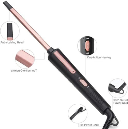 UNOBEY Thin Curling Iron 3/8 Inch - Small Curling Wand for Tight Curls, Ceramic Tourmaline Mini Barrel for Short & Long Hair, Rose Gold Avelisse