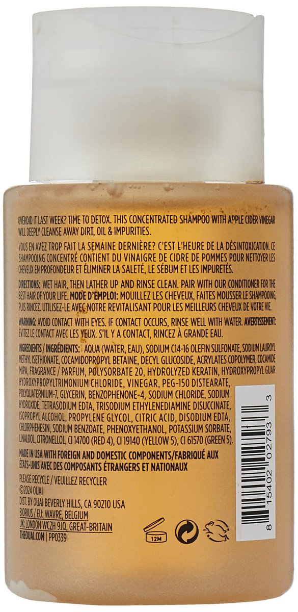 OUAI Detox Shampoo Travel Size - Clarifying Shampoo for Build Up, Dirt, Oil, Product and Hard Water - Apple Cider Vinegar & Keratin - Sulfate-Free (3 oz) - görsel 4