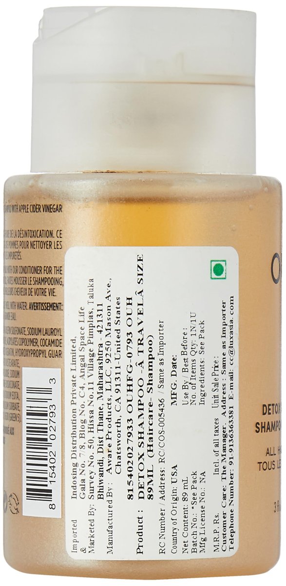 OUAI Detox Shampoo Travel Size - Clarifying Shampoo for Build Up, Dirt, Oil, Product and Hard Water - Apple Cider Vinegar & Keratin - Sulfate-Free (3 oz) - görsel 6