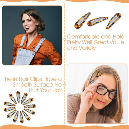 Nogeqi 12-Pack Metal Snap Hair Clips Tortoise – Vintage Hair Barrettes for Women & Girls, Secure Hold for All Hair Types