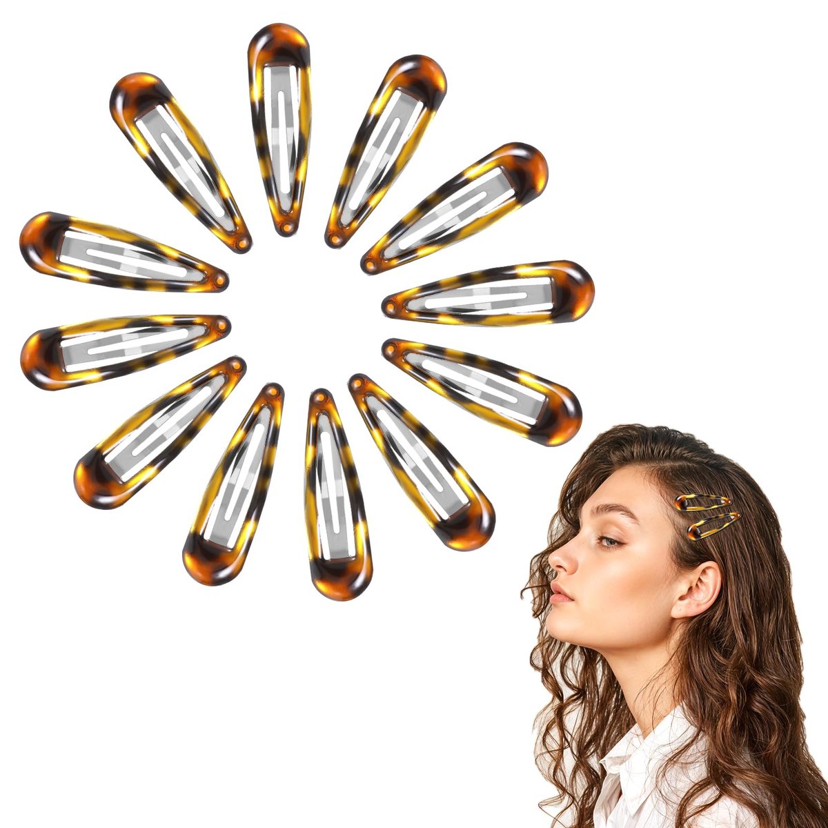 Nogeqi 12-Pack Metal Snap Hair Clips Tortoise – Vintage Hair Barrettes for Women & Girls, Secure Hold for All Hair Types - görsel 1