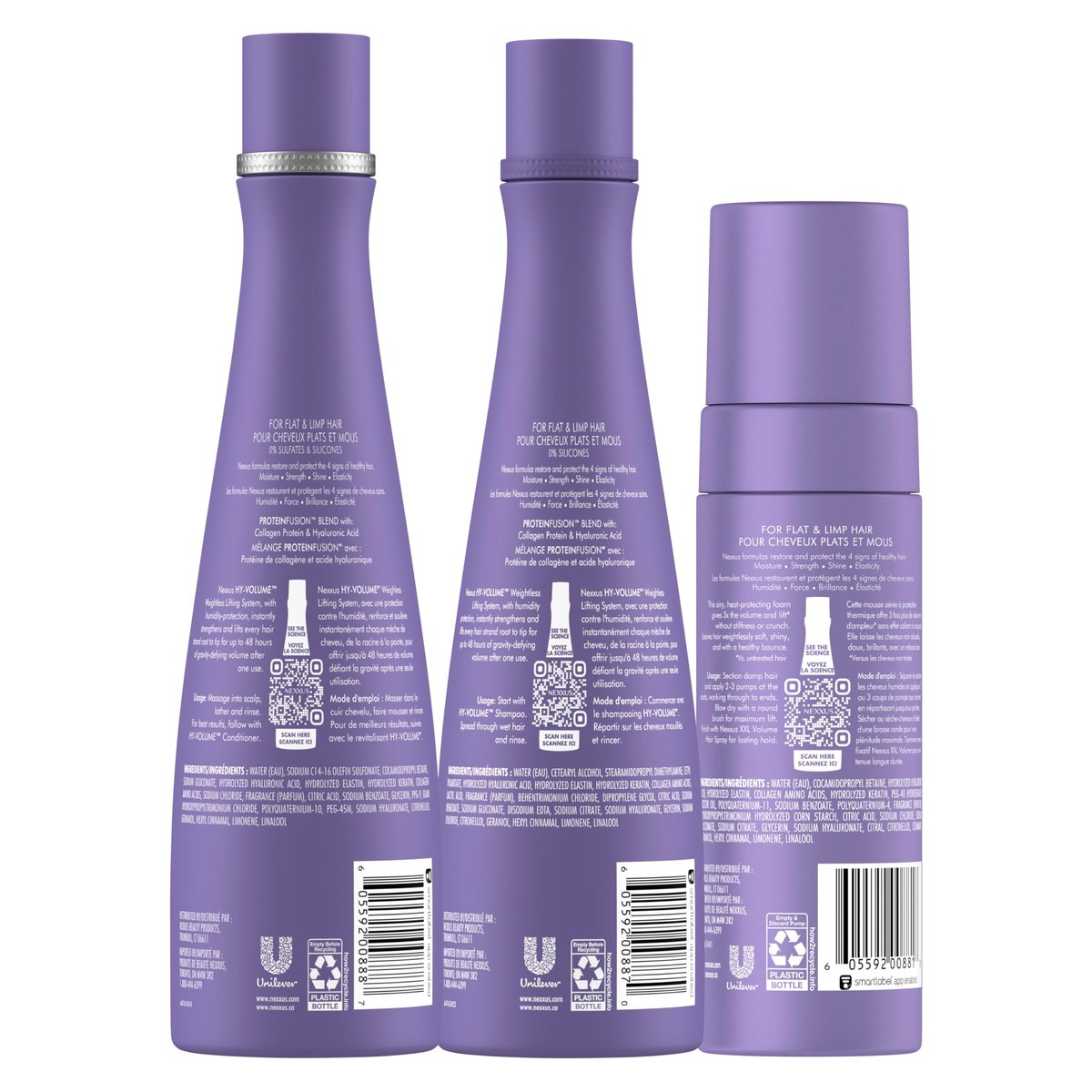 Nexxus HY-VOLUME Weightless Lift Shampoo, Conditioner & Foam 3 Pack - Protein Fusion with Collagen & Hyaluronic Acid for Flat, Limp Hair - 48 Hours of Volume (13.5 fl oz & 5.5 fl oz) Avelisse