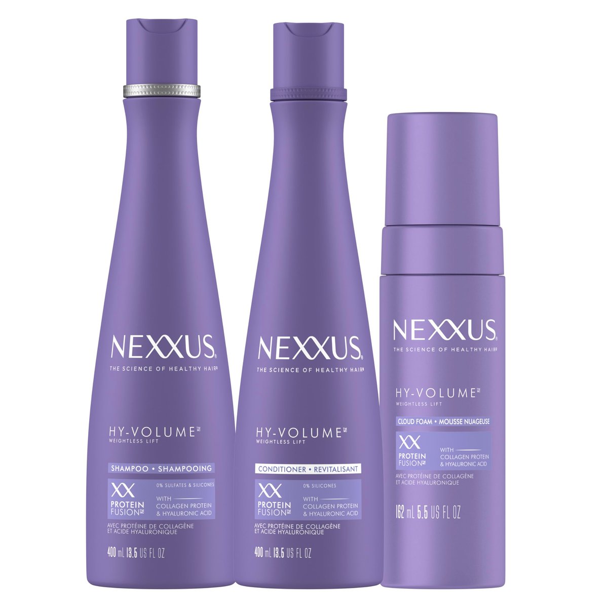 Nexxus HY-VOLUME Weightless Lift Shampoo, Conditioner & Foam 3 Pack - Protein Fusion with Collagen & Hyaluronic Acid for Flat, Limp Hair - 48 Hours of Volume (13.5 fl oz & 5.5 fl oz) Avelisse