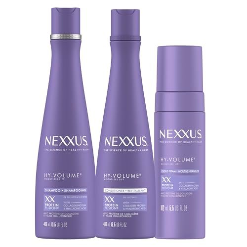 Nexxus HY-VOLUME Weightless Lift Shampoo, Conditioner & Foam 3 Pack - Protein Fusion with Collagen & Hyaluronic Acid for Flat, Limp Hair - 48 Hours of Volume (13.5 fl oz & 5.5 fl oz) Avelisse