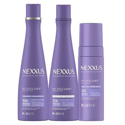 Nexxus HY-VOLUME Weightless Lift Shampoo, Conditioner & Foam 3 Pack - Protein Fusion with Collagen & Hyaluronic Acid for Flat, Limp Hair - 48 Hours of Volume (13.5 fl oz & 5.5 fl oz) Avelisse