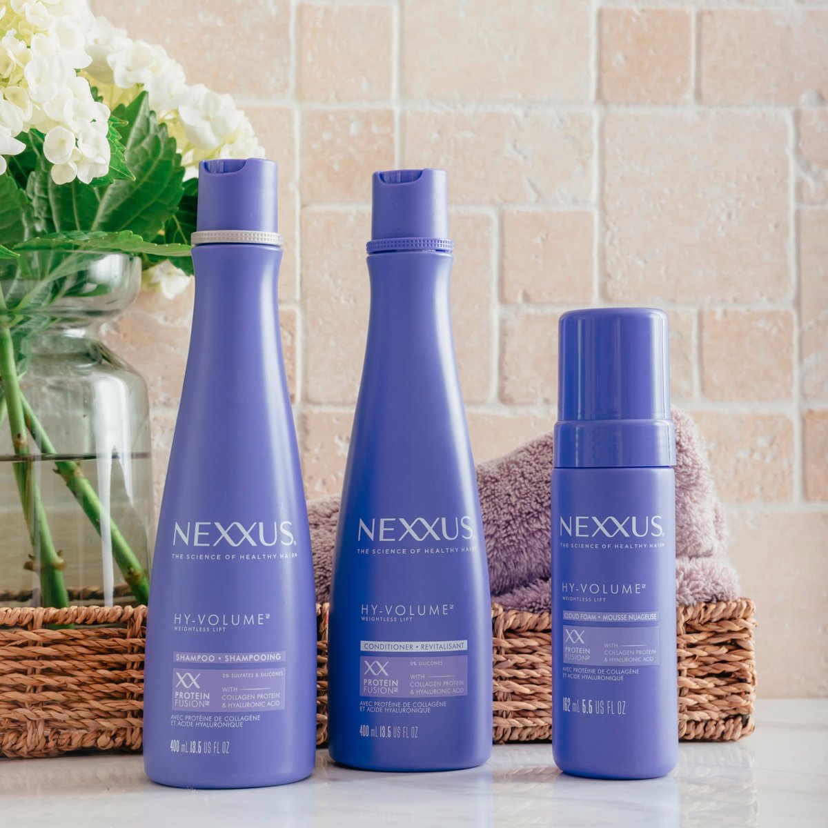 Nexxus HY-VOLUME Weightless Lift Shampoo, Conditioner & Foam 3 Pack - Protein Fusion with Collagen & Hyaluronic Acid for Flat, Limp Hair - 48 Hours of Volume (13.5 fl oz & 5.5 fl oz) Avelisse