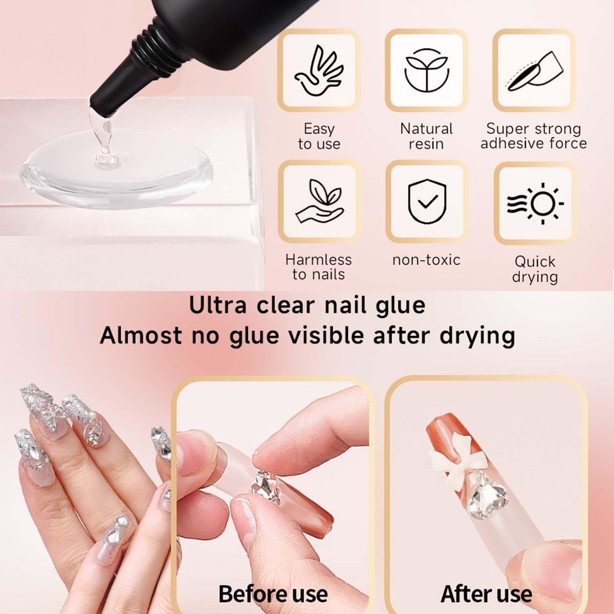Super Strong Nail Glue for Acrylic Press-On Nails - Fast-Drying, Water-Resistant, No UV Light Needed - görsel 5