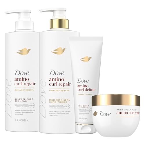Dove Amino Curl Regimen Pack: Shampoo, Conditioner & Hair Mask for Curly, Coily Hair with Bio-Protein Care Technology & Jojoba Oil (4 Piece Set) Avelisse