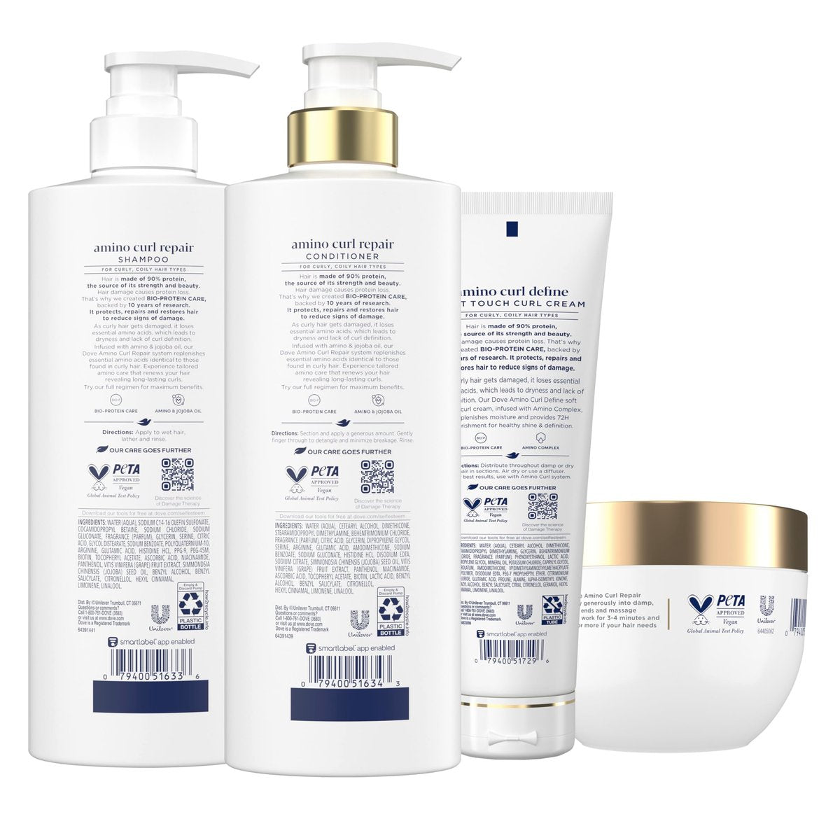 Dove Amino Curl Regimen Pack: Shampoo, Conditioner & Hair Mask for Curly, Coily Hair with Bio-Protein Care Technology & Jojoba Oil (4 Piece Set) Avelisse