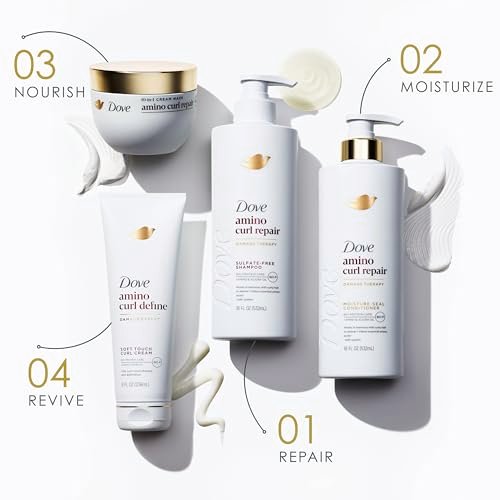 Dove Amino Curl Regimen Pack: Shampoo, Conditioner & Hair Mask for Curly, Coily Hair with Bio-Protein Care Technology & Jojoba Oil (4 Piece Set) Avelisse