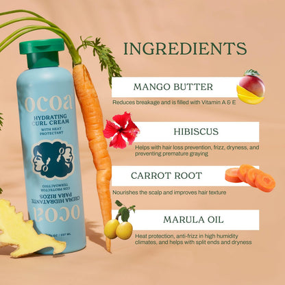 OCOA Beauty Hydrating Curl Cream with Hibiscus, Mango Butter & Marula Oil – Curl Defining Cream for Curly & Wavy Hair – Moisturizes, Controls Frizz, Adds Shine & Softness, Protects from Heat – 8oz Avelisse