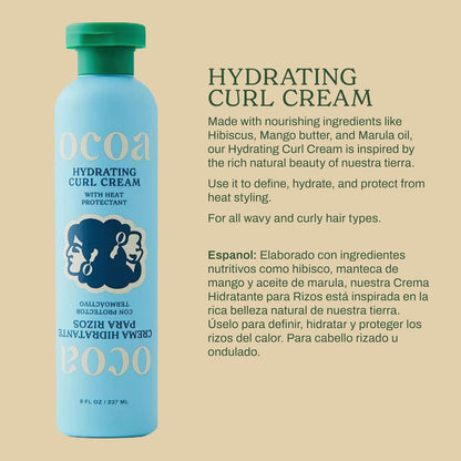 OCOA Beauty Hydrating Curl Cream with Hibiscus, Mango Butter & Marula Oil – Curl Defining Cream for Curly & Wavy Hair – Moisturizes, Controls Frizz, Adds Shine & Softness, Protects from Heat – 8oz Avelisse