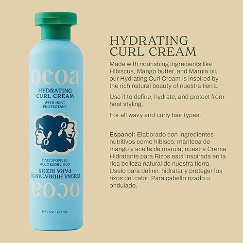 OCOA Beauty Hydrating Curl Cream with Hibiscus, Mango Butter & Marula Oil – Curl Defining Cream for Curly & Wavy Hair – Moisturizes, Controls Frizz, Adds Shine & Softness, Protects from Heat – 8oz Avelisse