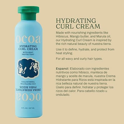 OCOA Beauty Hydrating Curl Cream with Hibiscus, Mango Butter & Marula Oil – Curl Defining Cream for Curly & Wavy Hair – Moisturizes, Controls Frizz, Adds Shine & Softness, Protects from Heat – 8oz Avelisse
