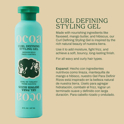 OCOA Beauty Curl Defining Styling Gel with Flaxseed, Mango Butter & Hibiscus – Medium Hold for Curly & Wavy Hair – Frizz Control, Deep Hydration & Soft Defined Curls with Zero Flaking or Crunch – 8 oz Avelisse