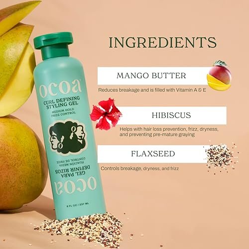 OCOA Beauty Curl Defining Styling Gel with Flaxseed, Mango Butter & Hibiscus – Medium Hold for Curly & Wavy Hair – Frizz Control, Deep Hydration & Soft Defined Curls with Zero Flaking or Crunch – 8 oz Avelisse