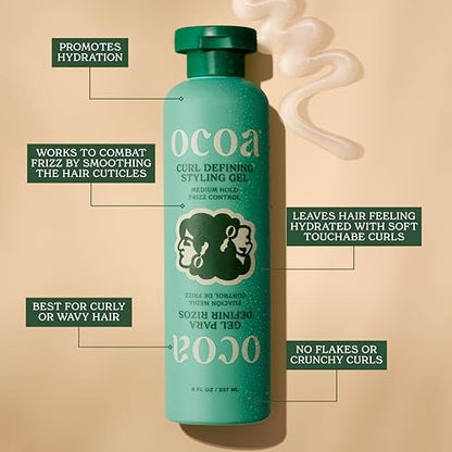OCOA Beauty Curl Defining Styling Gel with Flaxseed, Mango Butter & Hibiscus – Medium Hold for Curly & Wavy Hair – Frizz Control, Deep Hydration & Soft Defined Curls with Zero Flaking or Crunch – 8 oz Avelisse