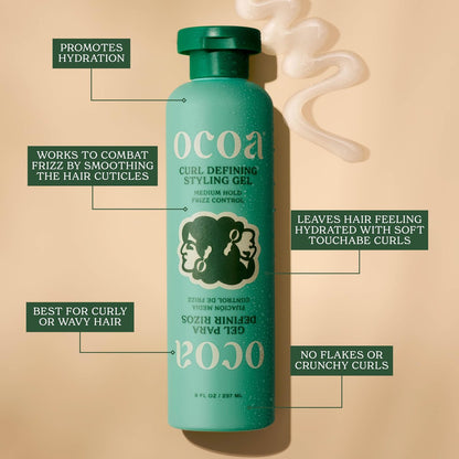 OCOA Beauty Curl Defining Styling Gel with Flaxseed, Mango Butter & Hibiscus – Medium Hold for Curly & Wavy Hair – Frizz Control, Deep Hydration & Soft Defined Curls with Zero Flaking or Crunch – 8 oz Avelisse
