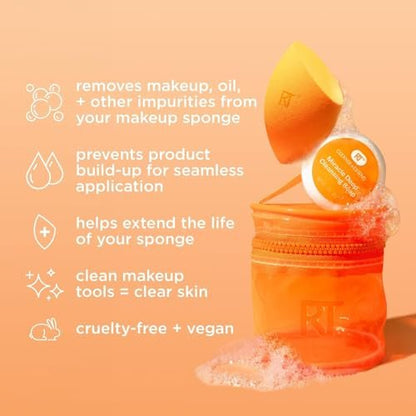 Real Techniques Miracle Blend + Cleanse 3 Piece Set – Makeup Sponge & Solid Soap with Travel Tote, Cruelty-Free & Latex-Free