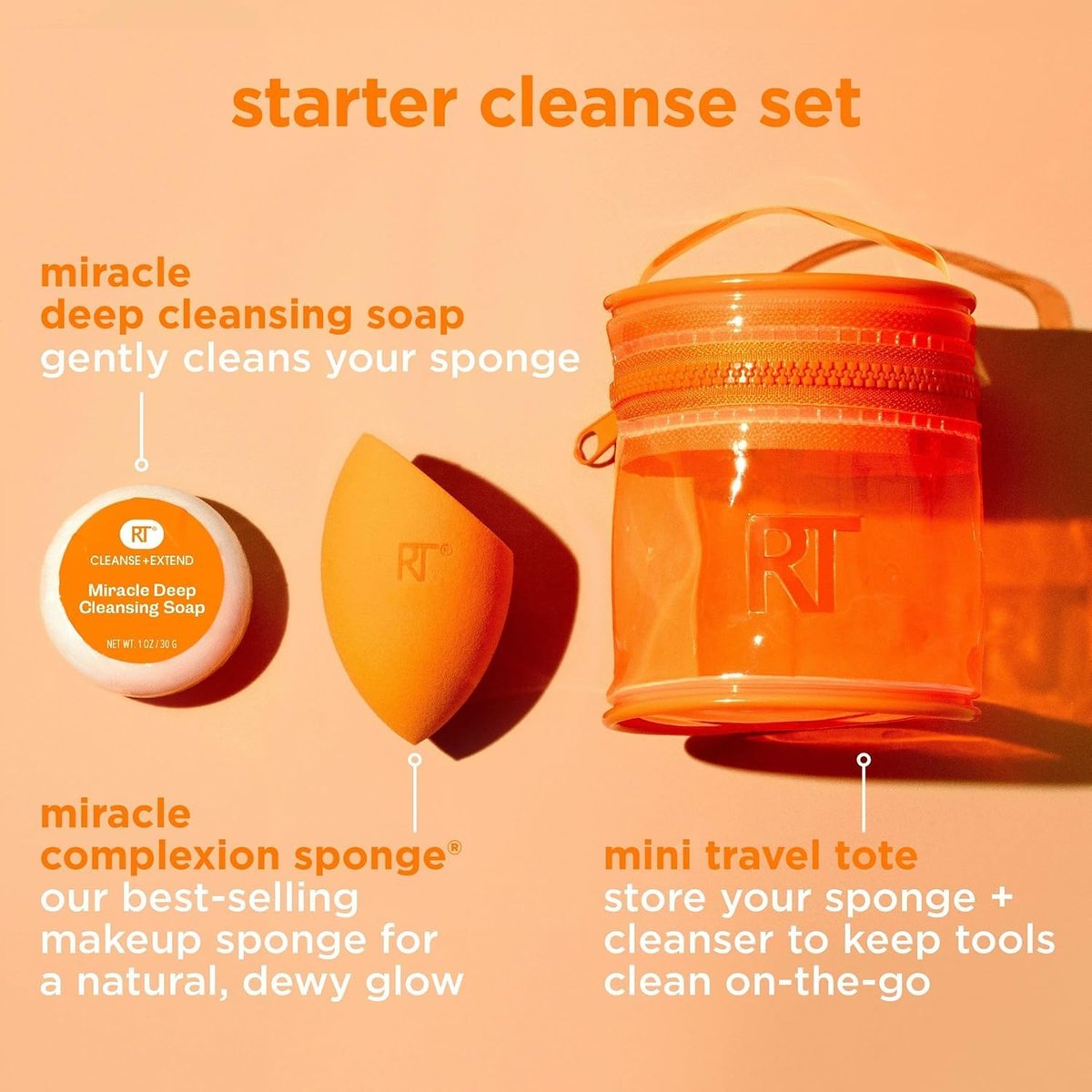Real Techniques Miracle Blend + Cleanse 3 Piece Set – Makeup Sponge & Solid Soap with Travel Tote, Cruelty-Free & Latex-Free - görsel 5