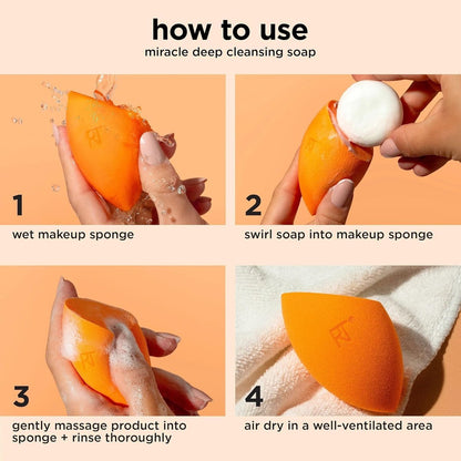 Real Techniques Miracle Blend + Cleanse 3 Piece Set – Makeup Sponge & Solid Soap with Travel Tote, Cruelty-Free & Latex-Free