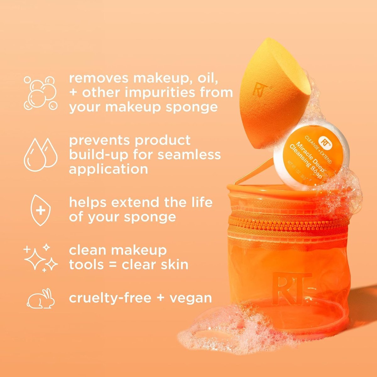 Real Techniques Miracle Blend + Cleanse 3 Piece Set – Makeup Sponge & Solid Soap with Travel Tote, Cruelty-Free & Latex-Free - görsel 7