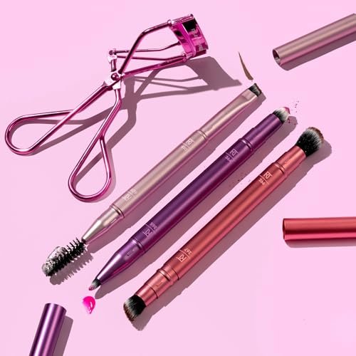 Real Techniques Double Time Brush + Lash 4 Piece Set – Dual-Ended Eye Makeup Brushes, Travel-Friendly Storage Caps, Eyelash Curler Included, Cruelty-Free Avelisse