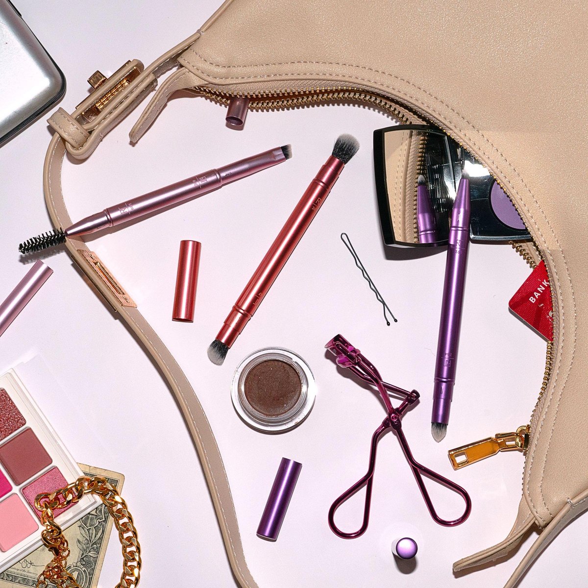 Real Techniques Double Time Brush + Lash 4 Piece Set – Dual-Ended Eye Makeup Brushes, Travel-Friendly Storage Caps, Eyelash Curler Included, Cruelty-Free Avelisse