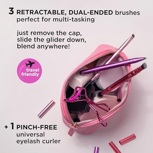 Real Techniques Double Time Brush + Lash 4 Piece Set – Dual-Ended Eye Makeup Brushes, Travel-Friendly Storage Caps, Eyelash Curler Included, Cruelty-Free Avelisse