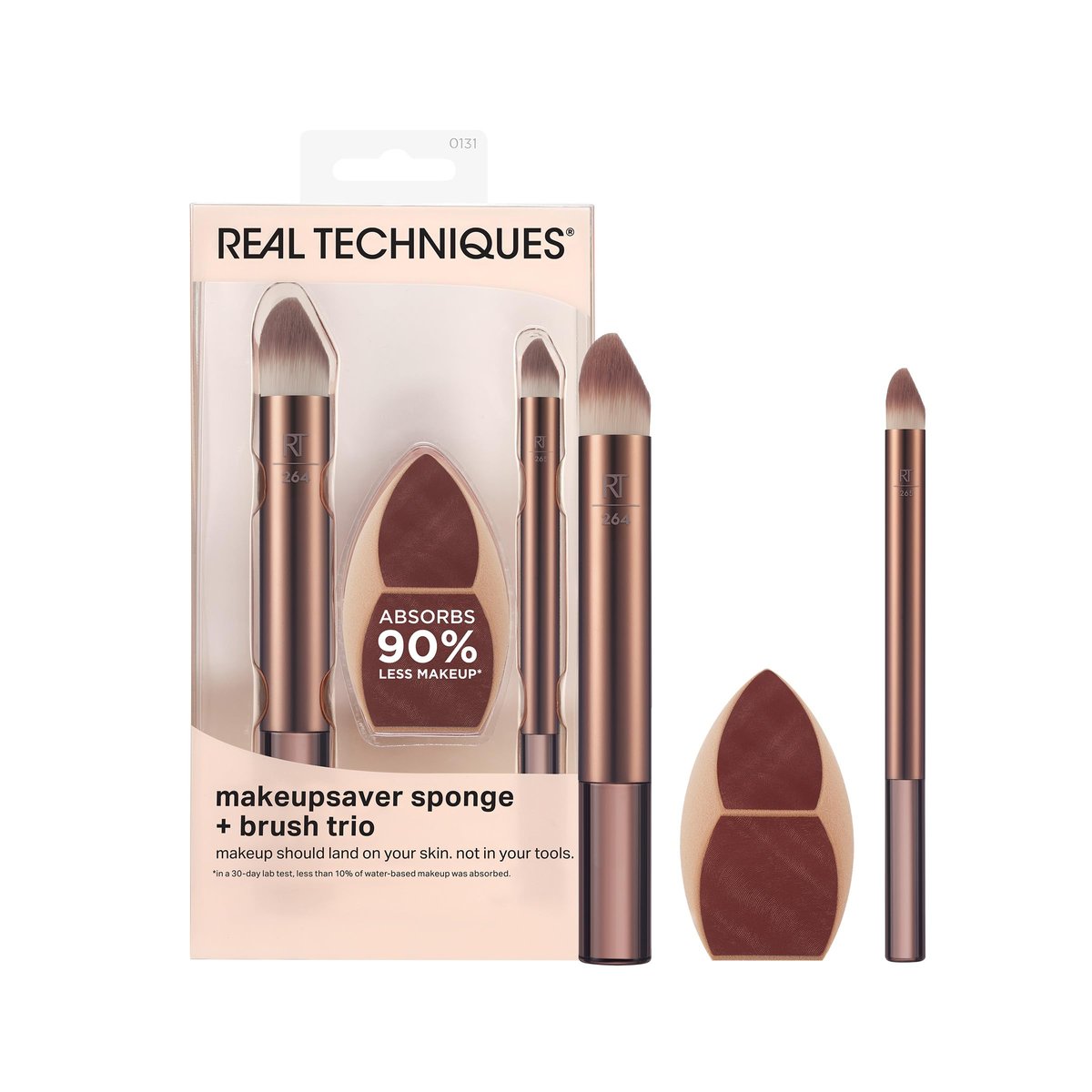 Real Techniques Makeupsaver Sponge + Brush Trio – Makeup Blending Sponge & Brushes for Liquid & Cream Foundation, Natural Finish, Reduces Makeup Waste, Cruelty-Free & Latex-Free, 3 Piece Set Avelisse