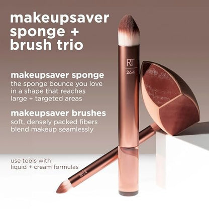 Real Techniques Makeupsaver Sponge + Brush Trio – Makeup Blending Sponge & Brushes for Liquid & Cream Foundation, Natural Finish, Reduces Makeup Waste, Cruelty-Free & Latex-Free, 3 Piece Set Avelisse