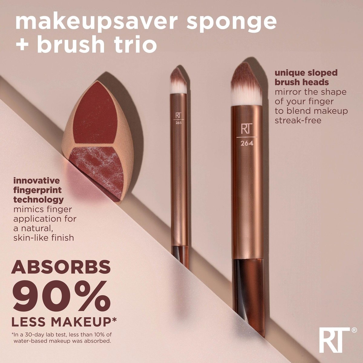 Real Techniques Makeupsaver Sponge + Brush Trio – Makeup Blending Sponge & Brushes for Liquid & Cream Foundation, Natural Finish, Reduces Makeup Waste, Cruelty-Free & Latex-Free, 3 Piece Set Avelisse