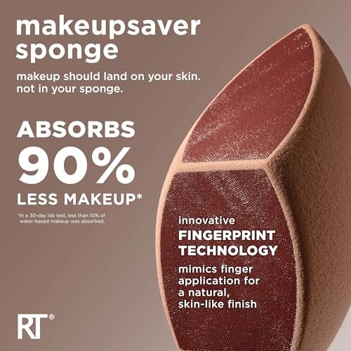 Real Techniques Makeupsaver Sponge + Brush Trio – Makeup Blending Sponge & Brushes for Liquid & Cream Foundation, Natural Finish, Reduces Makeup Waste, Cruelty-Free & Latex-Free, 3 Piece Set Avelisse