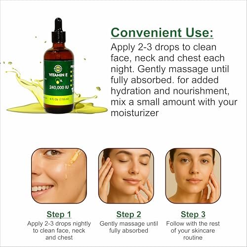 WALARA Vitamin E Oil 100% Pure 240,000 IU (4oz) - Natural, Non-GMO for Skin & Hair Avelisse