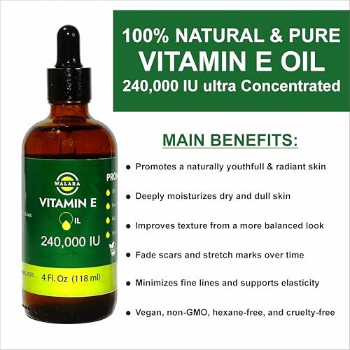 WALARA Vitamin E Oil 100% Pure 240,000 IU (4oz) - Natural, Non-GMO for Skin & Hair Avelisse